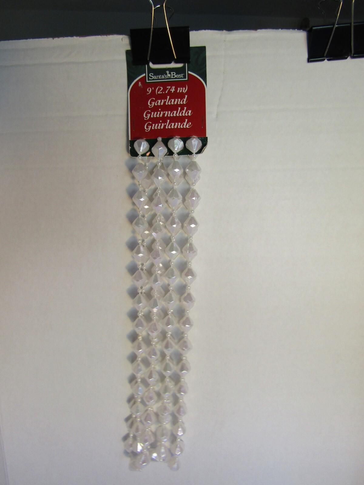New Vtg Santa’s Best White Jewel Shape Beaded Christmas Garland 9 ft.