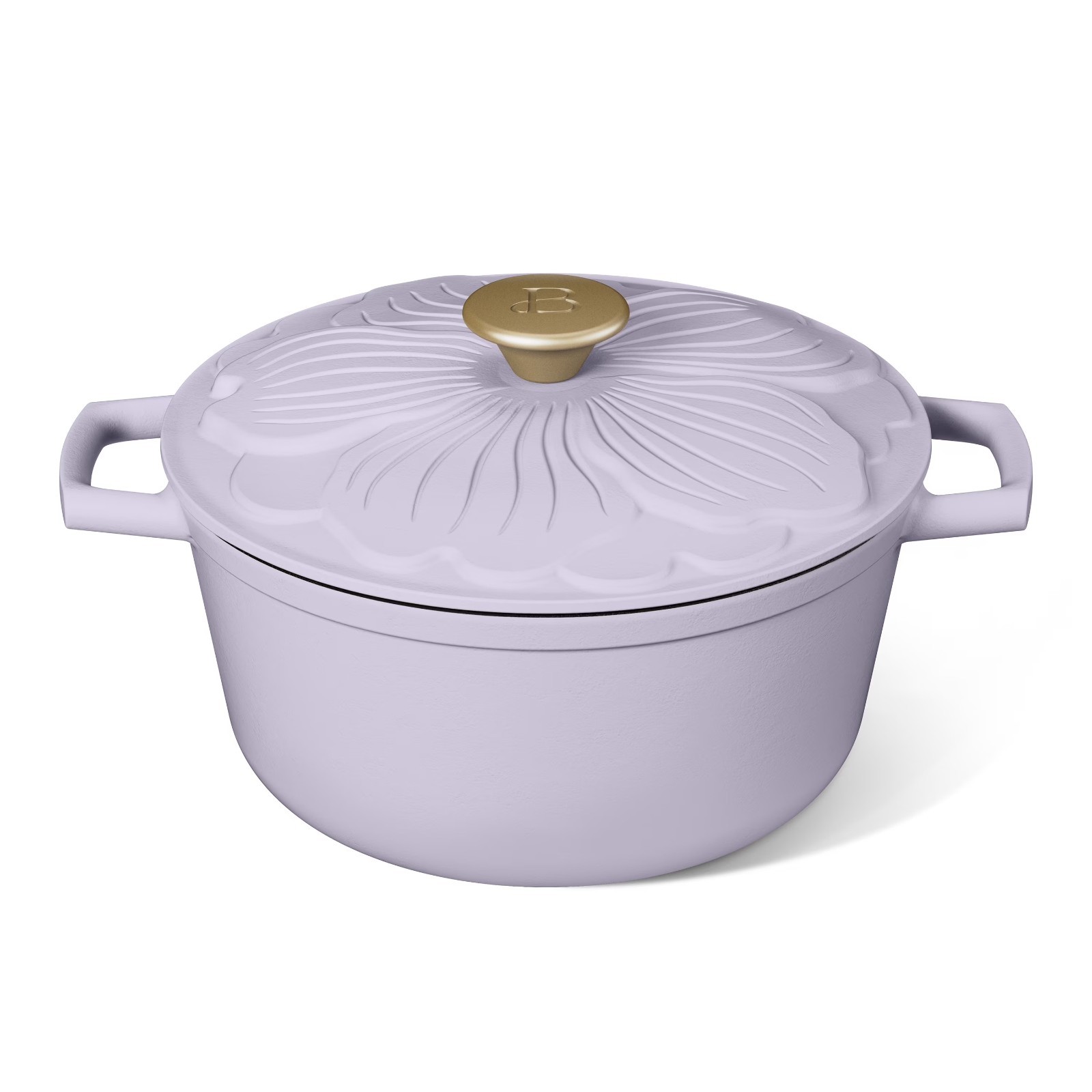 Beautiful 4 Quart Enameled Cast Iron Round Dutch Oven with Petal , Lavender