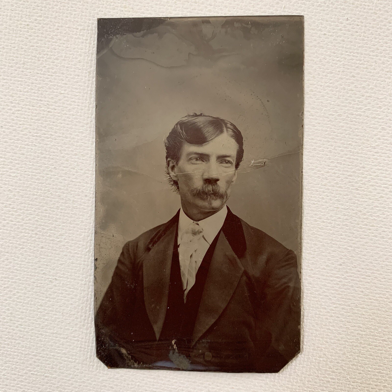 Antique Tintype Photograph Handsome Man Mustache Kind Eyes ID John Hood