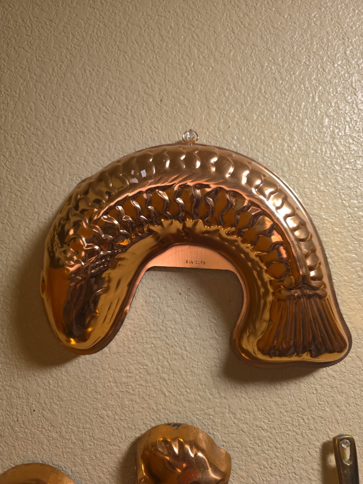 Vintage Tin Copper Koi Fish Jello Aluminum Mold Wall Hanging w Hook Farmhouse