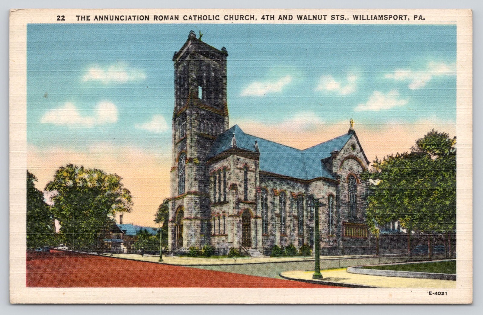 Annunciation Roman Catholic Church Williamsport PA Pennsylvania Postcard 1940s