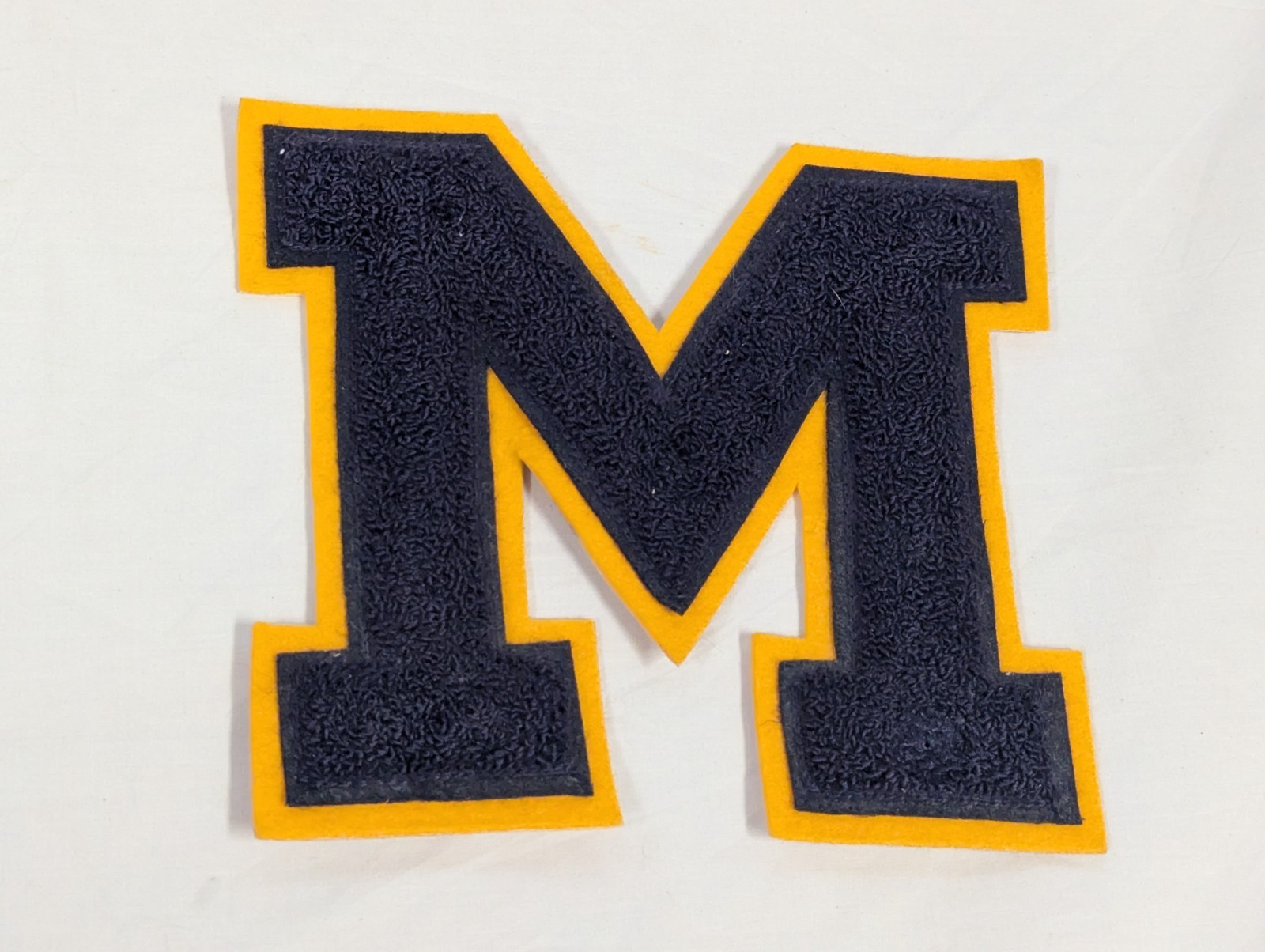 Vtg Chenille Letterman’s Patch Capital “M” Navy Blue Yellow Block Letter Jacket
