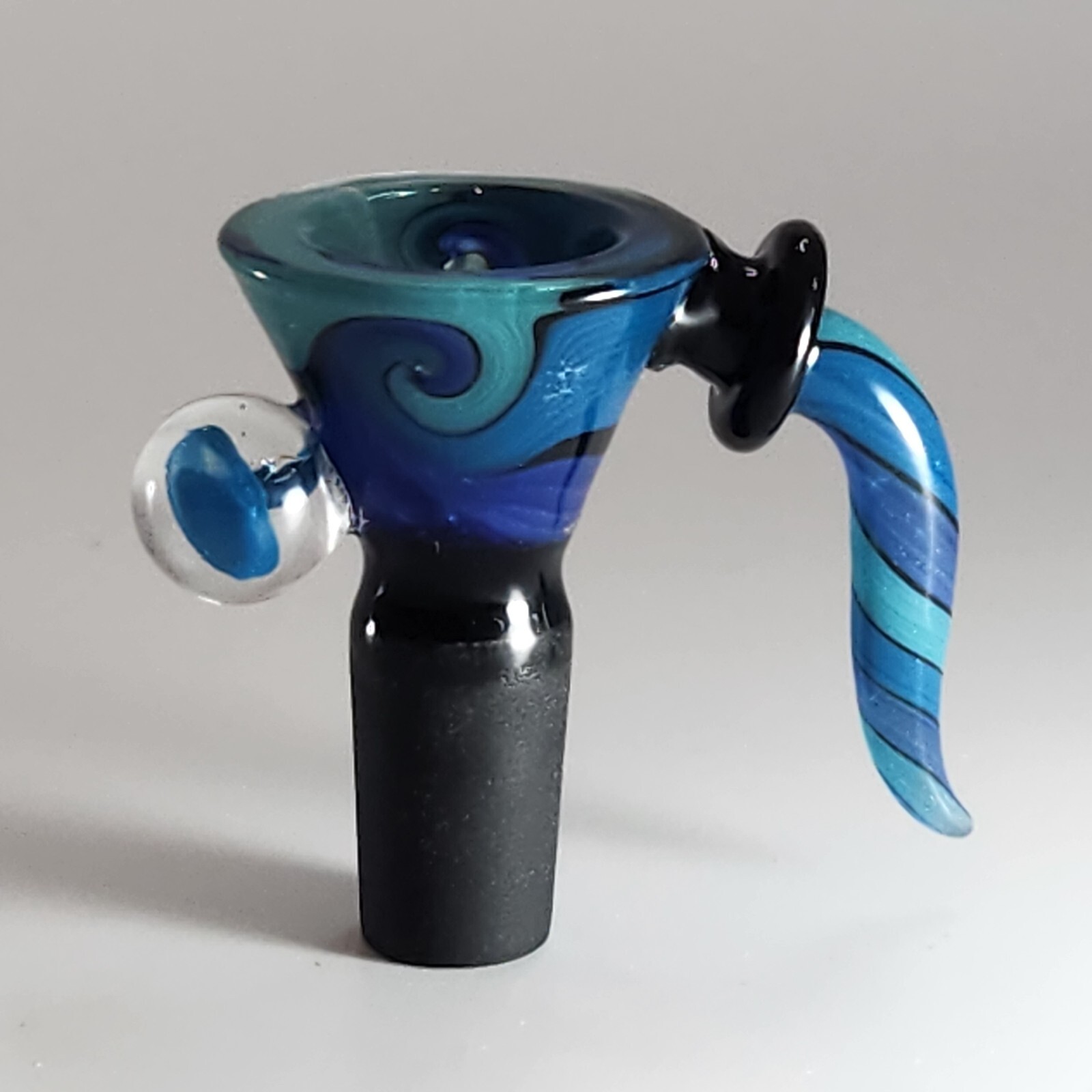 14mm Blue Ocean Wave Slide Bowl w/ HORN Thick Glass Replacement Hookah HeadPiece