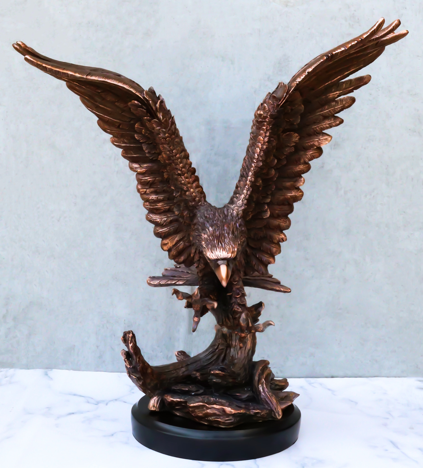 Large 24″H Bald Eagle With Open Wings By Tree Top Bronze Electroplated Statue
