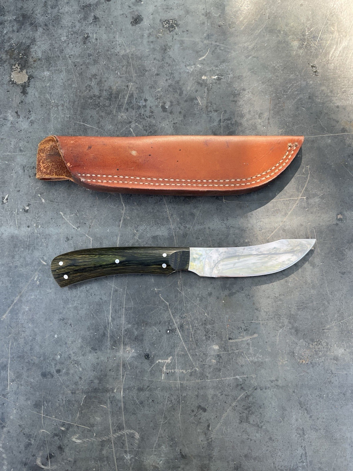 Dunn Custom Handmade Fixed Blade Hunter Skinner Knife w/ Leather Sheath