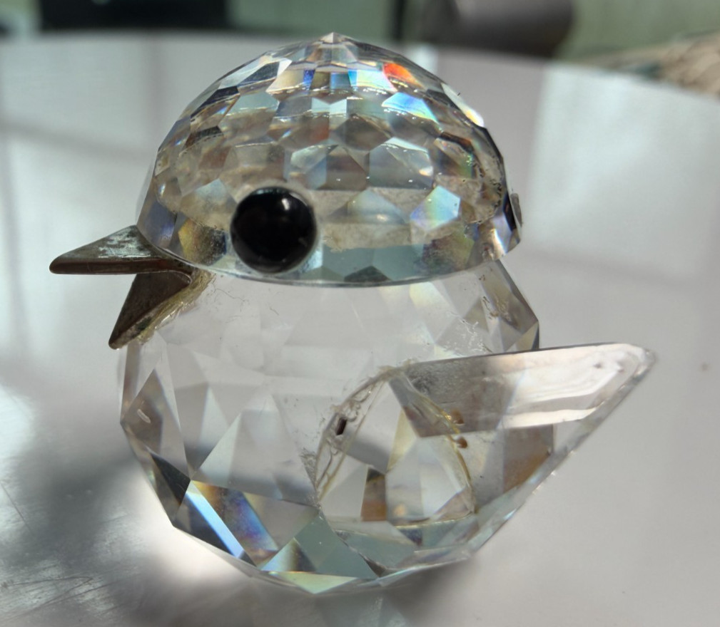 Swarovski Crystal Sparrow Bird Figurine 1980s Old Block SC Logo Small Metal Beak