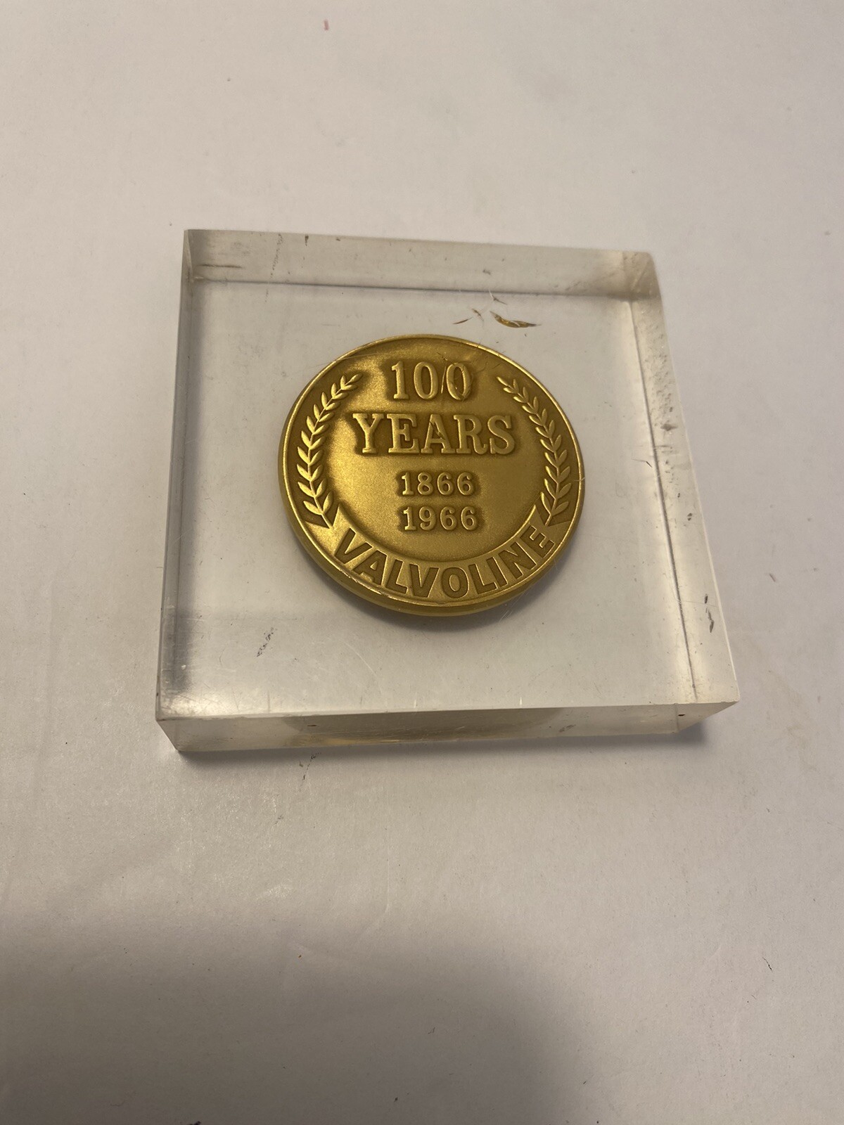 Valvoline Oil 100 Years Acrylic Paper Weight 1866-1966