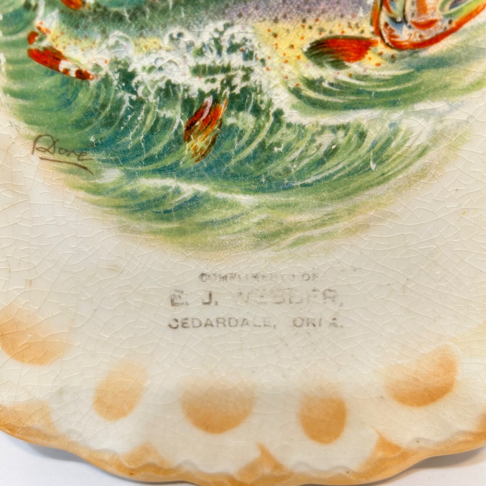 Antique Souvenir Decorative Fish Plate Cedardale OK by DE McNicol 7″