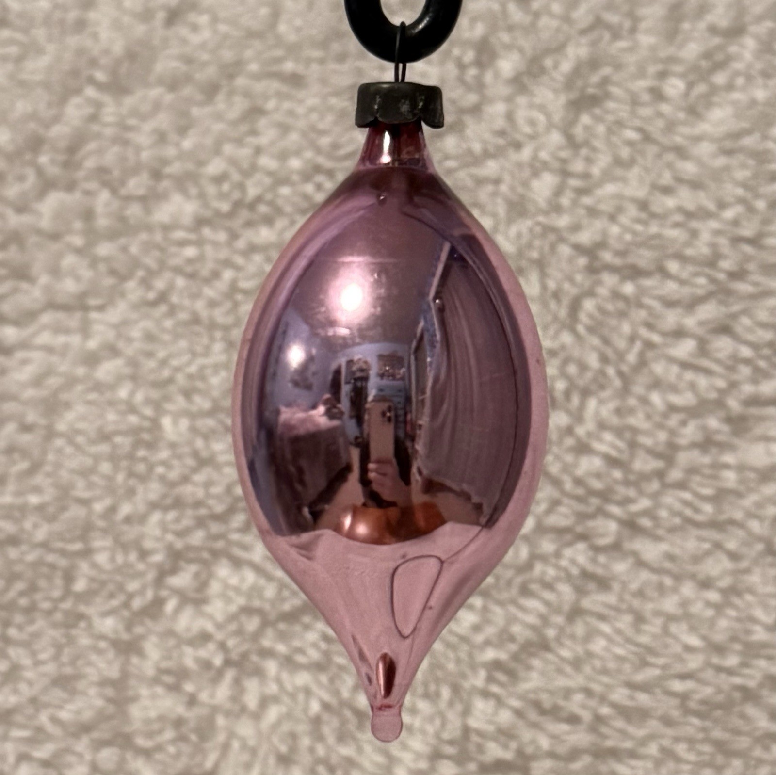 Vintage Pink Glass Mini Teardrop Heim Christmas Ornament 2.75”