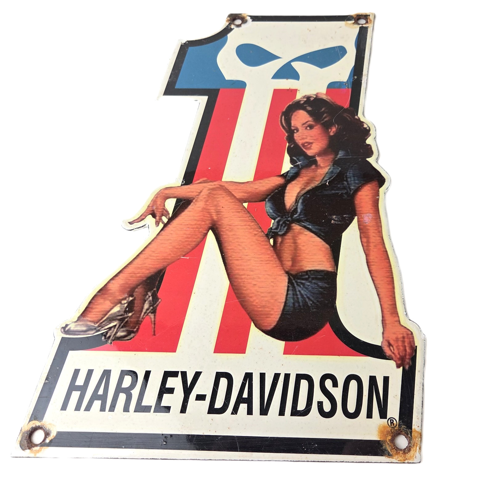 Vintage Harley Davidson Motorcycles Sign – Punisher American Gas Porcelain Sign