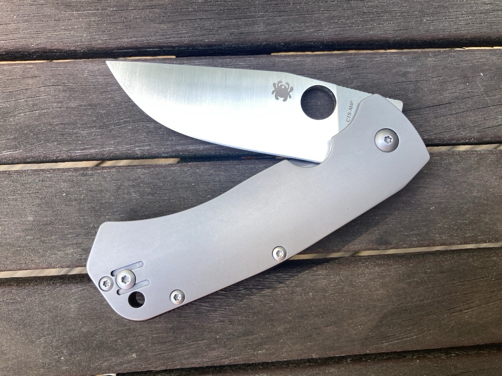 Titanium Framelock Pocket Knife Grey. Thumbhole, Pocket Clip. Excellent!
