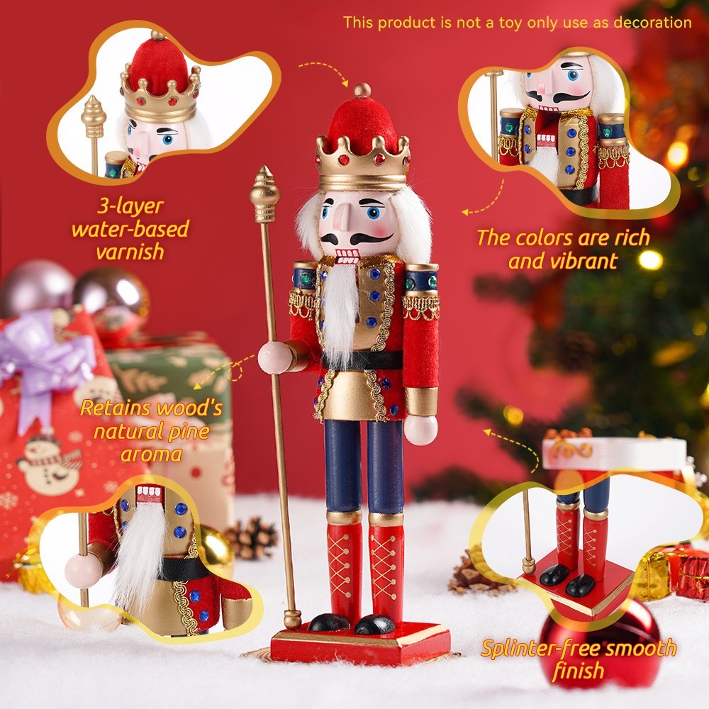 12in Wooden Nutcracker Soldier Christmas Decoration Vintage Decor Gift Red King