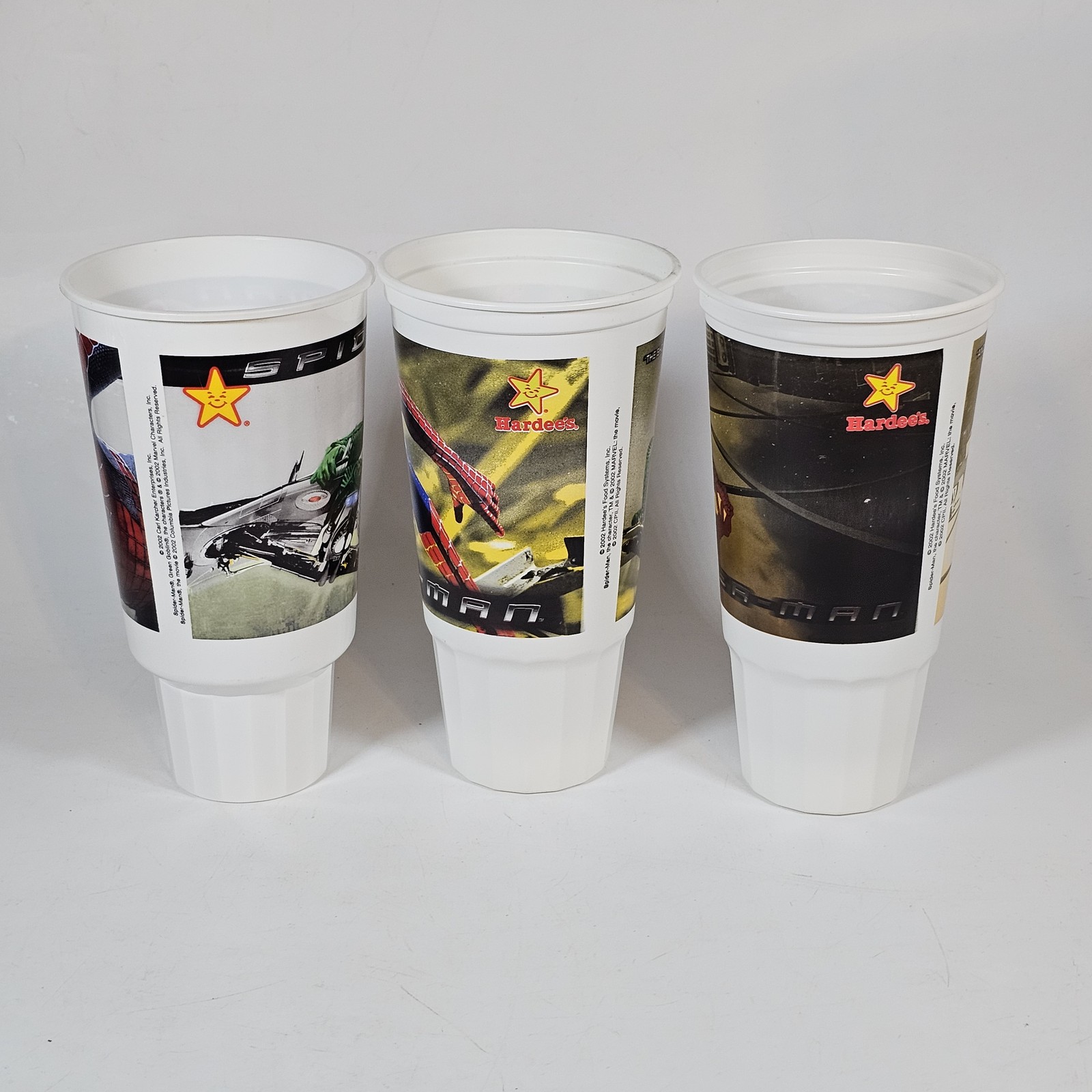Vintage 2002 Spider-Man MOVIE Hardee’s Collectible Cups Set of 3 Marvel