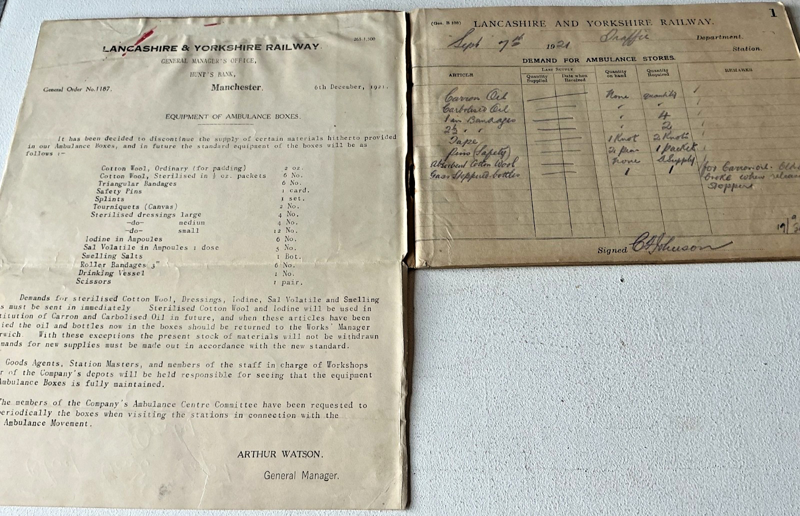 Lancashire And Yorkshire Railway Ambulance Box Papers 1921 Original Ephemera