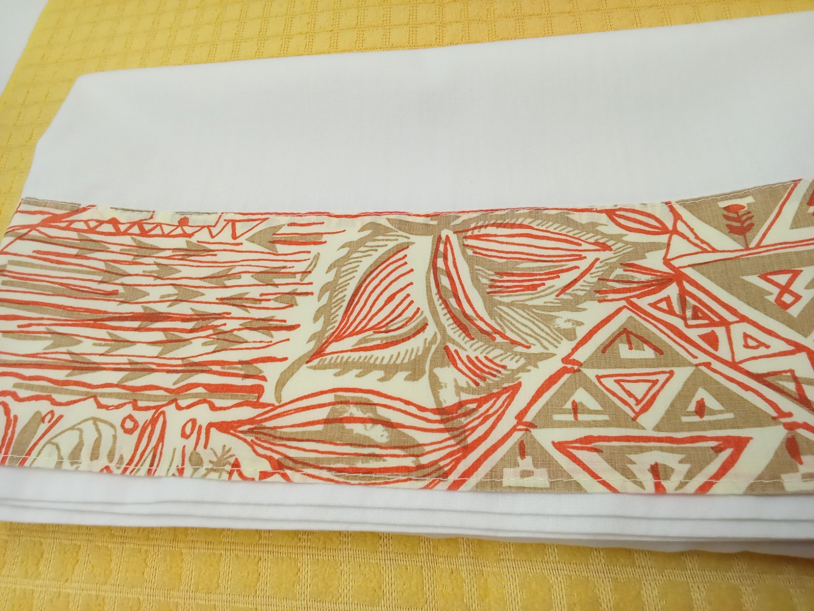 Valances Curtains Pair Rod-Pocket 25″x47″ White w/Trim Handmade Retro Kitchen
