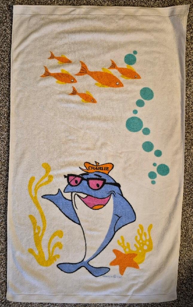Vintage 1970s CHARLIE TUNA StarKist Food BEACH TOWEL Promo MASCOT Cotton CANNON