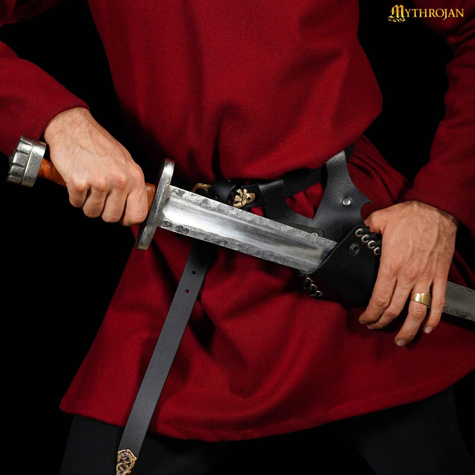 Medieval Sword Frog Leather Belt Hanger Renaissance Cosplay Rapier Holder Black
