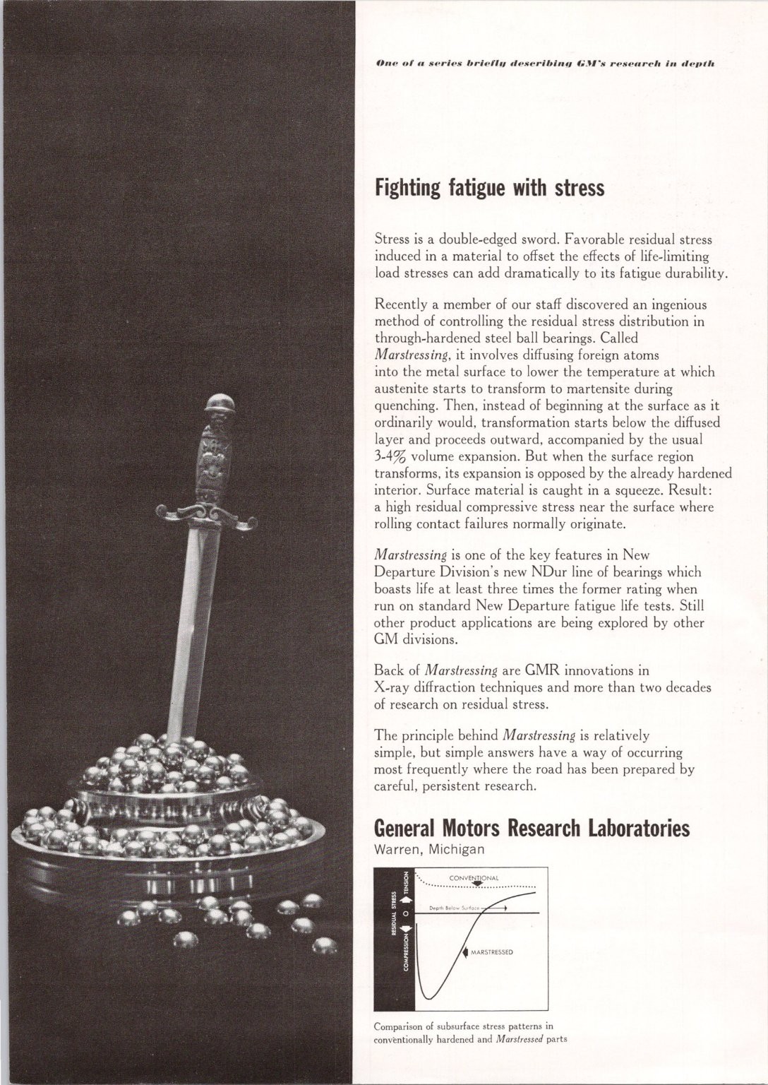 General Motors 1965 Vintage Print Ad Fighting Fatigue Stress Steel Bearings