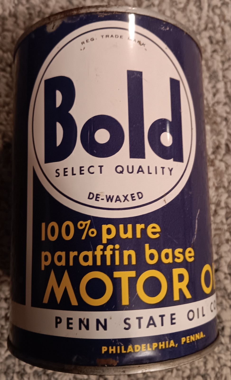Rare Vintage BOLD Motor Oil 1 Quart FULL Metal Can Penn State Philadelphia PA!