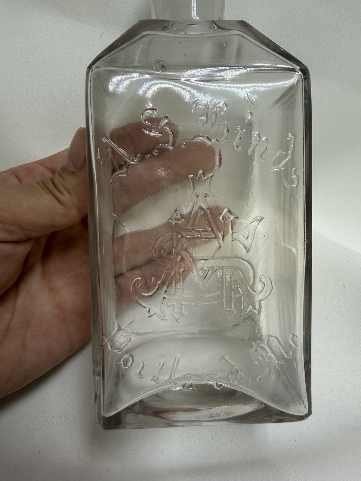 Vintage A.S. Hinds Apothecary Glass Square Bottle Empty Portland Maine ME