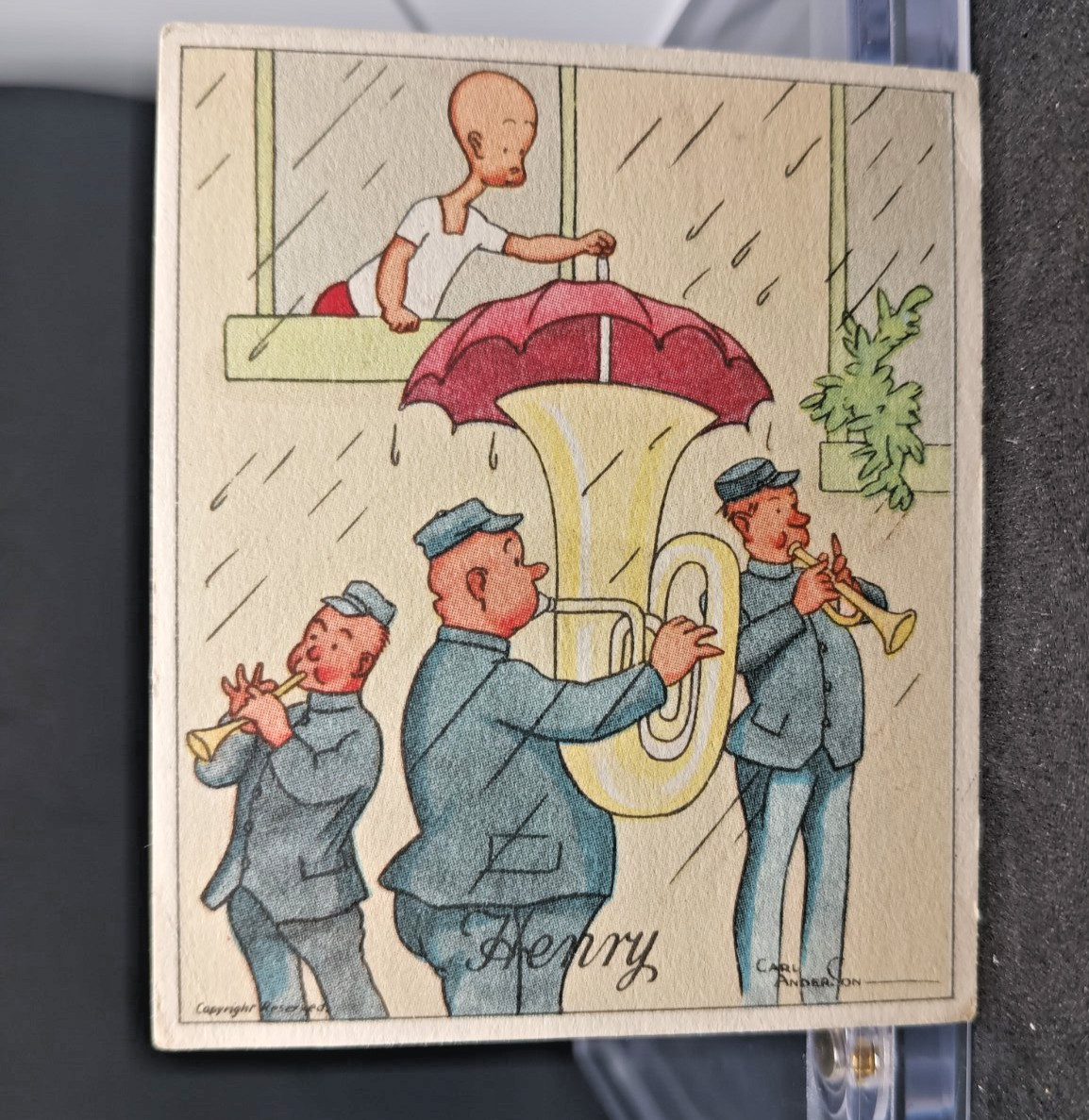 1935 J. WIX & SONS HENRY Comics Tobacco card – Tuba Band playing in Rain