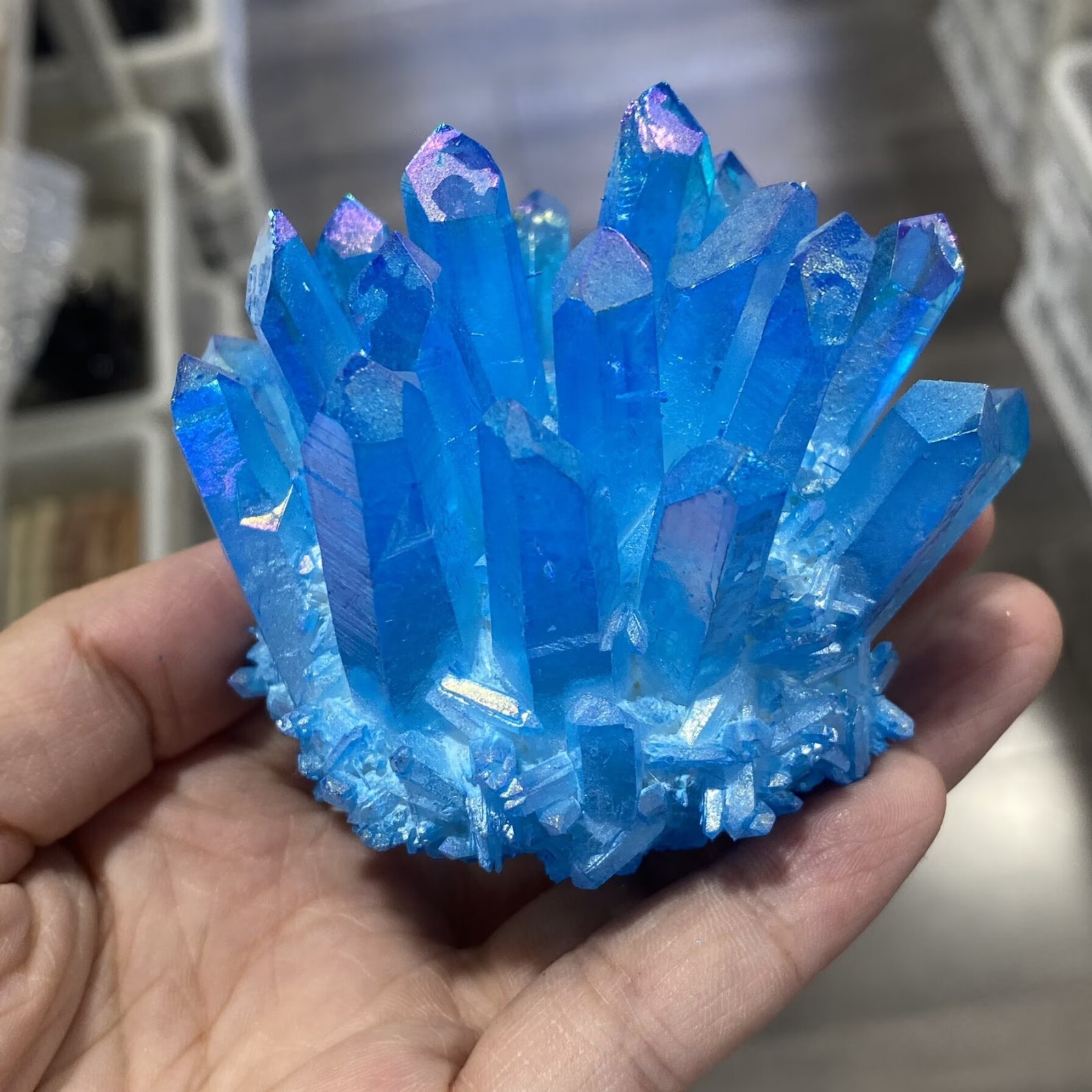 Electroplate blue Quartz Crystal Cluster Mineral Specimen Healing 300g+ 1pc