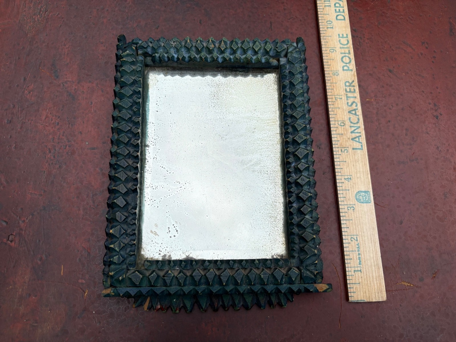 AAFA Antique Small Original Painted Polychromed Tramp Art Mirror c 1910