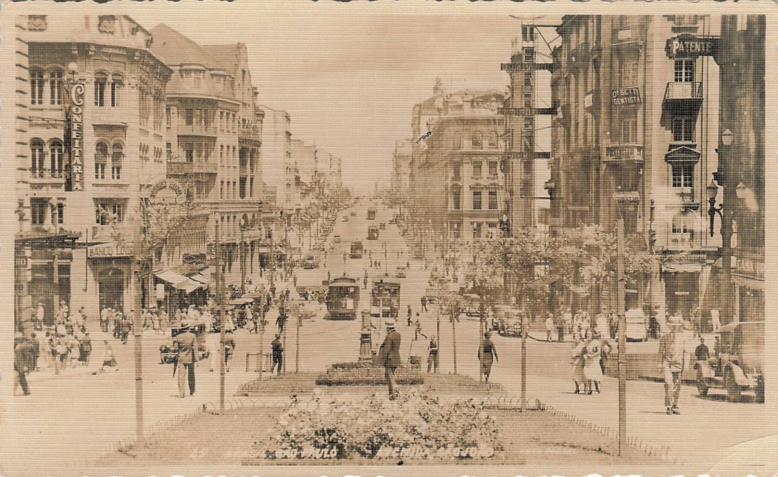Vintage RPPC São Paulo Brazil Avenida Central Street Scene Tram Car c1920s