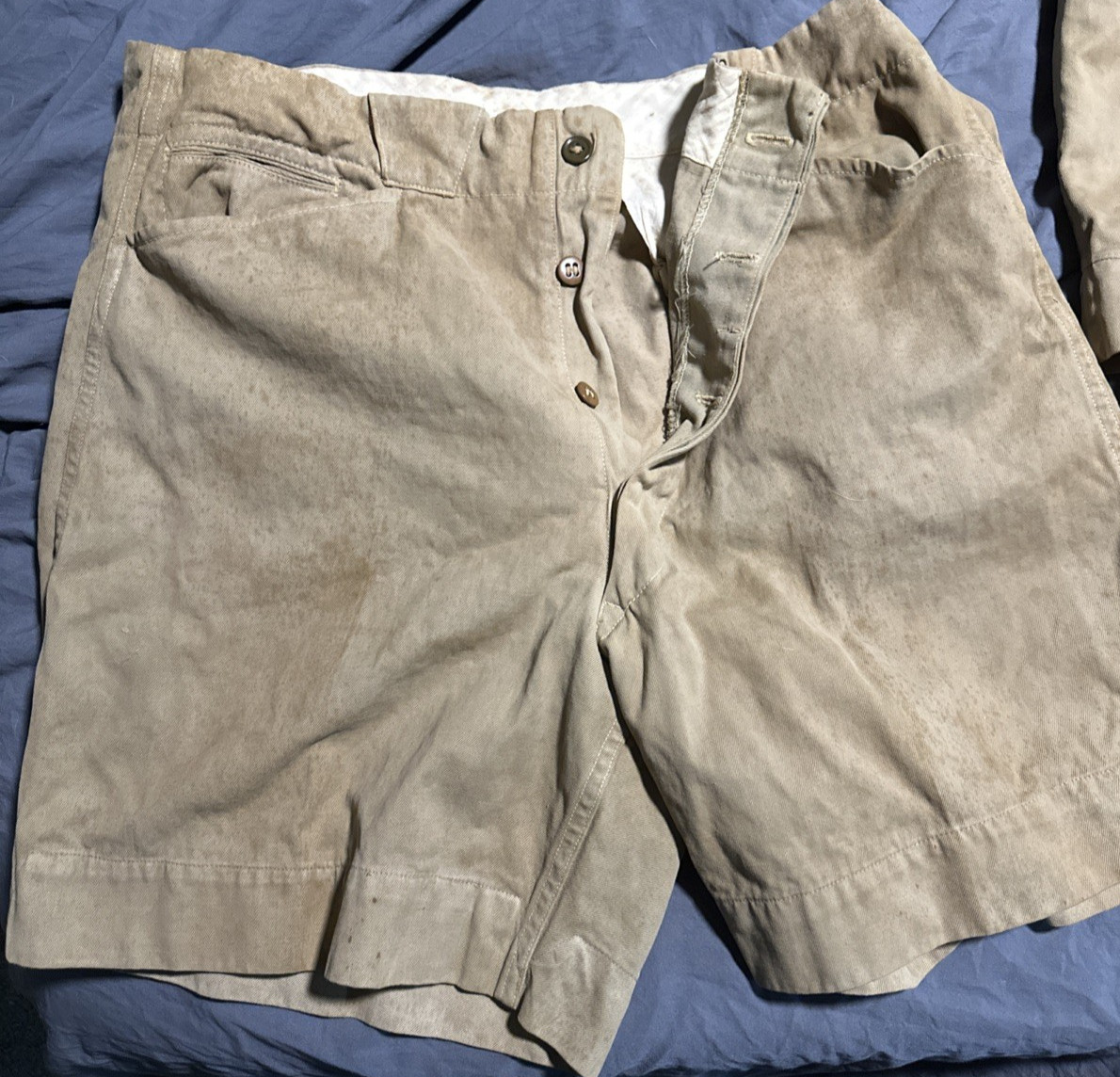 3 pair WW2 British/American Military Khaki Drill Shorts Identified by Relic