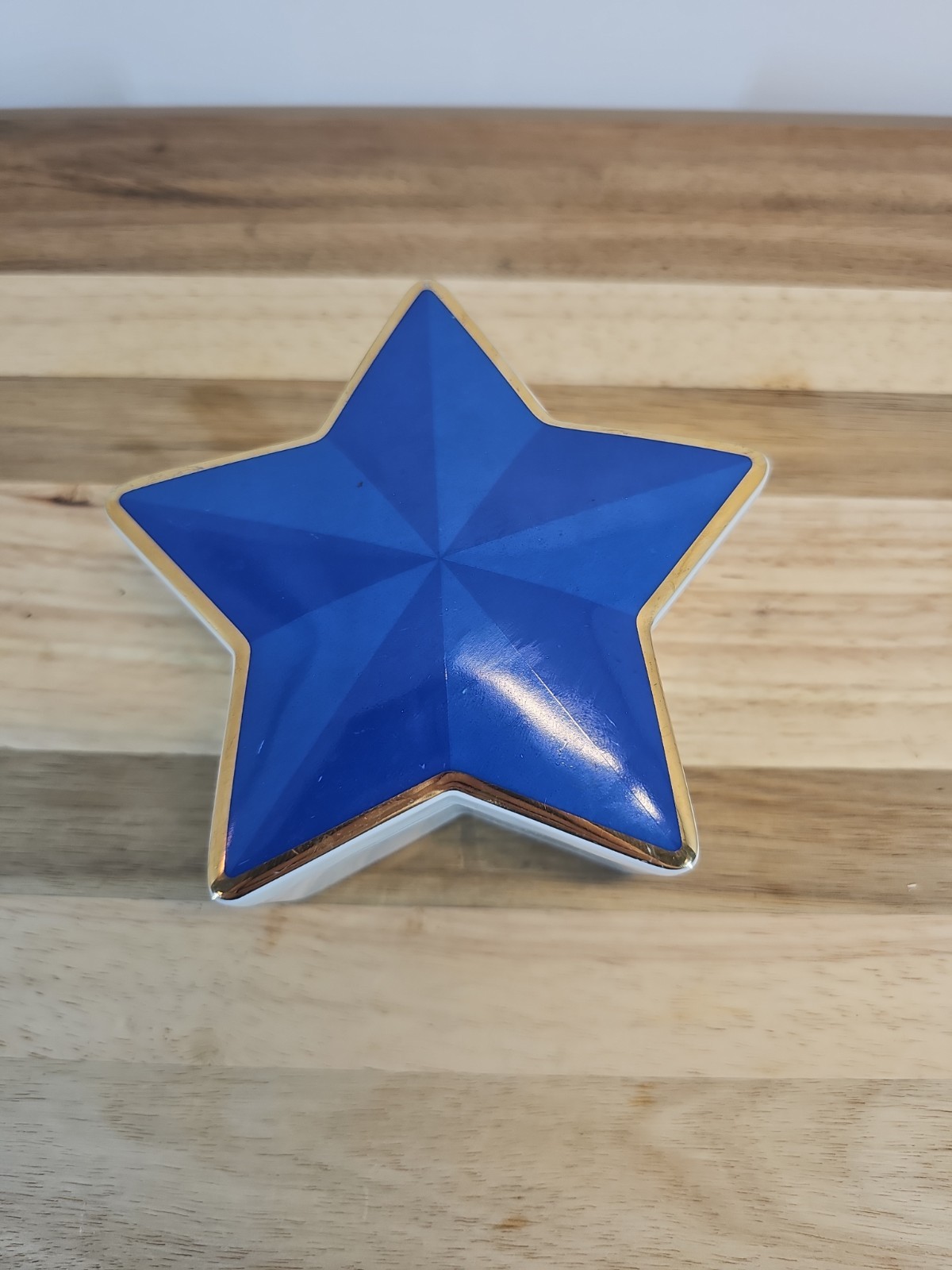 Tiffany & Co Blue Gold Star Trinket Gift Box Bone China Made in Japan Chipped