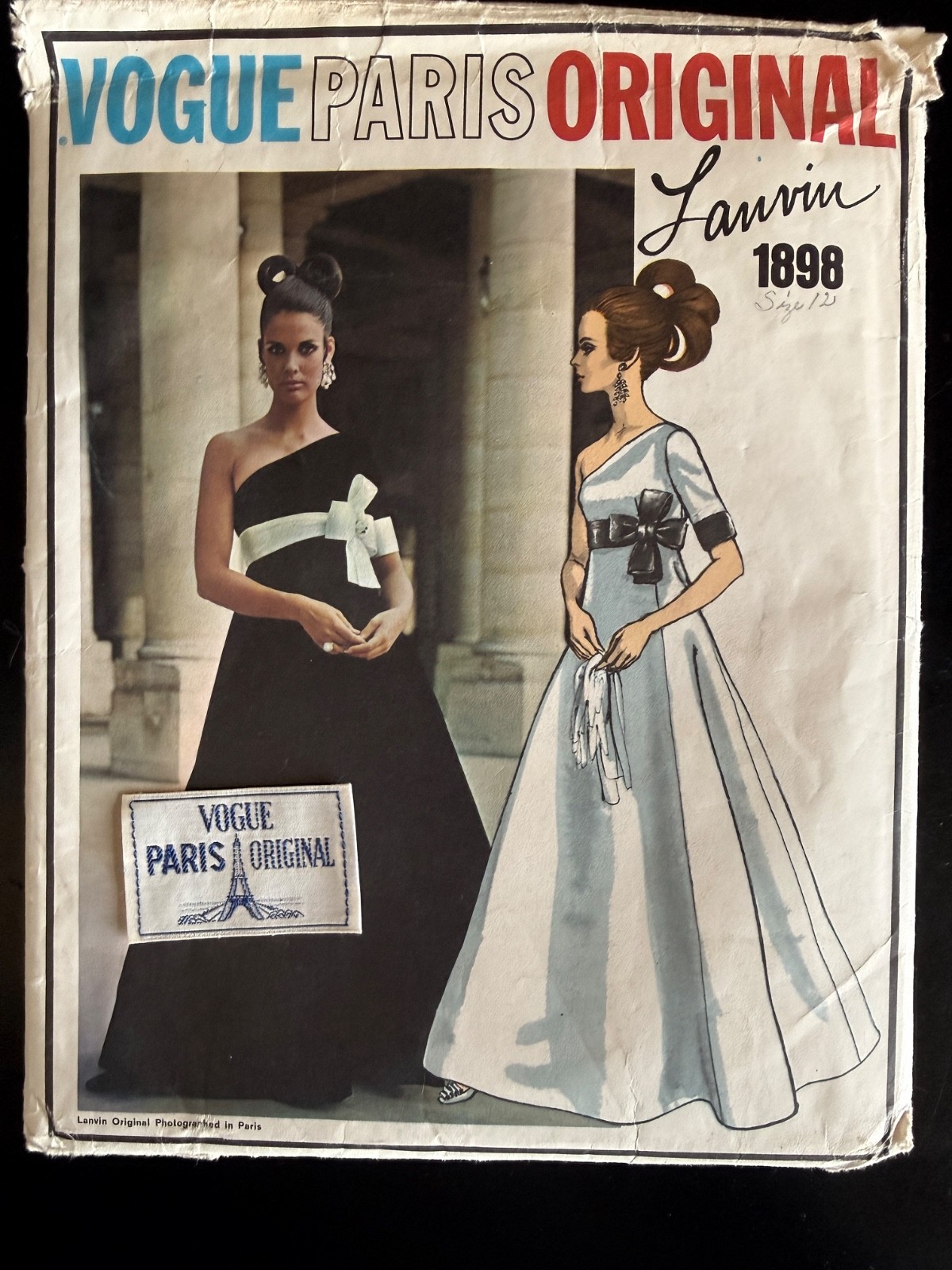 New 1960 Vogue 1898 Paris Original Pattern Lanvin One Shoulder Gown Sew in Label