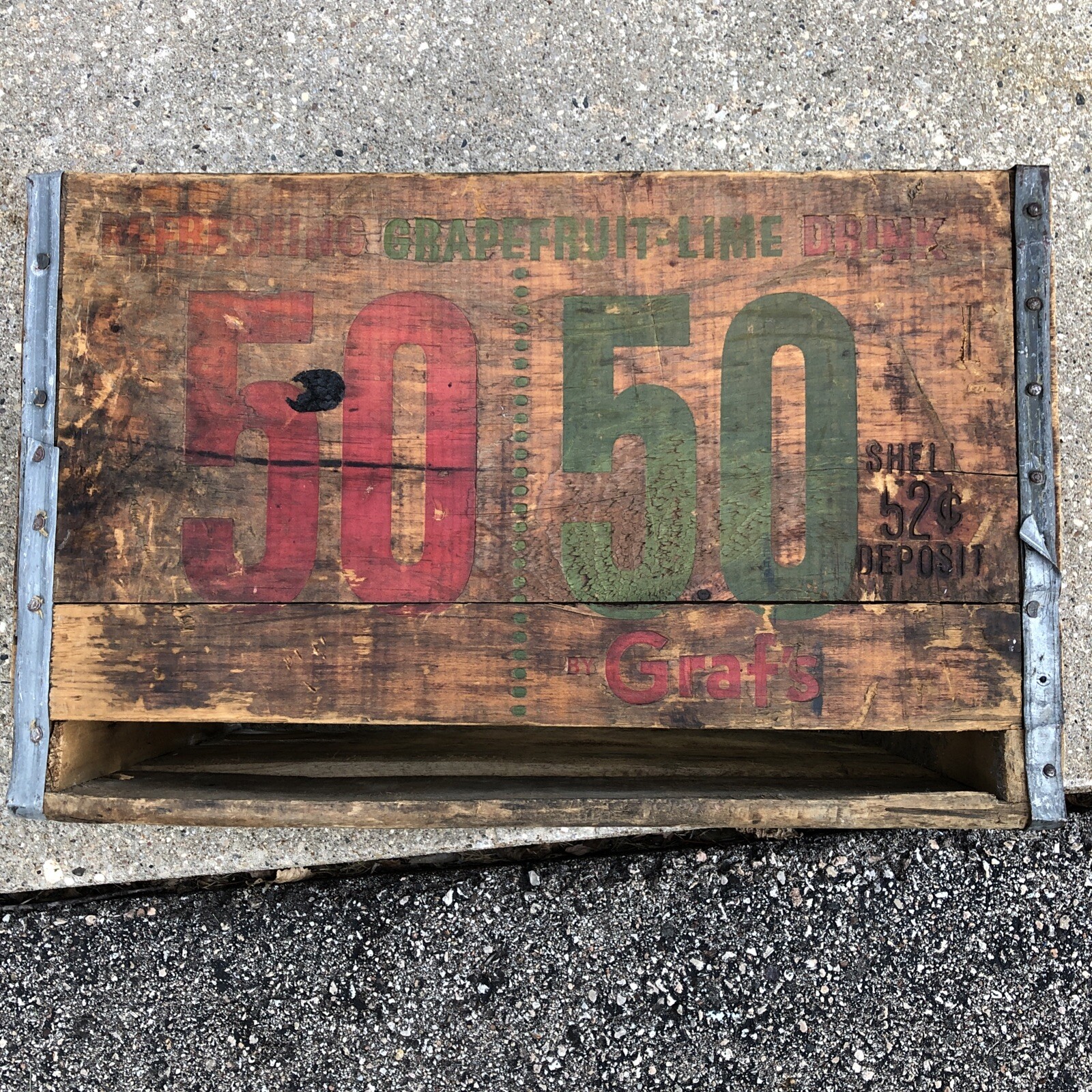 Vintage Graf’s 50/50 Grapefruit Lime Drink Wood Box/Soda Crate Built In Handles
