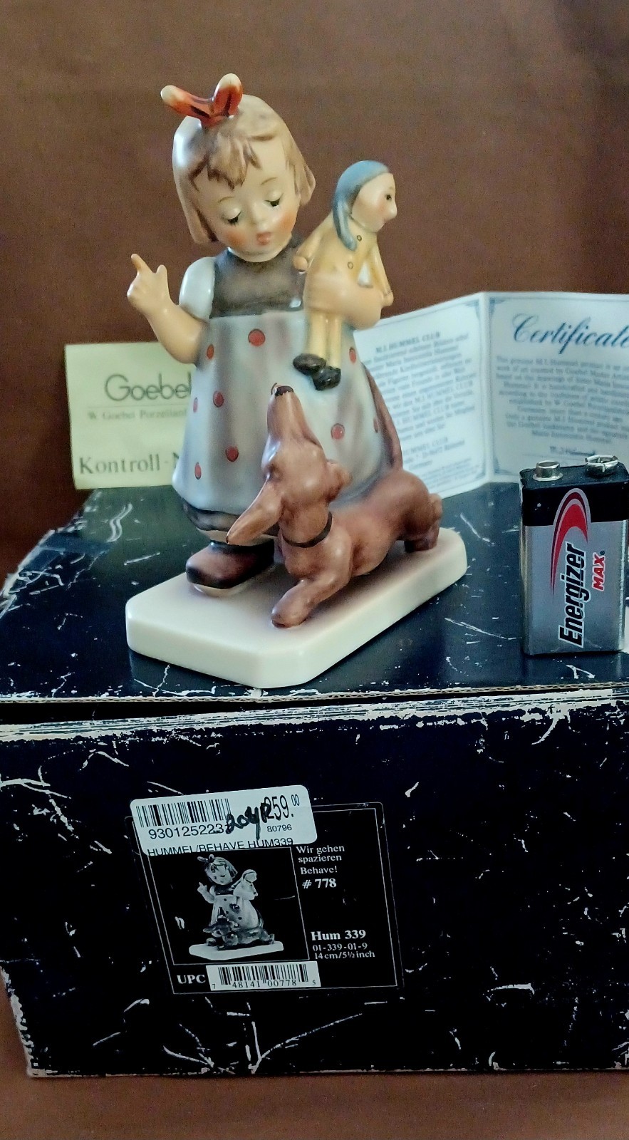 Hummel “BEHAVE!” Goebel Figurine Girl & Dachshund #778 TMK7 HUM339 Box&COA 5.25″