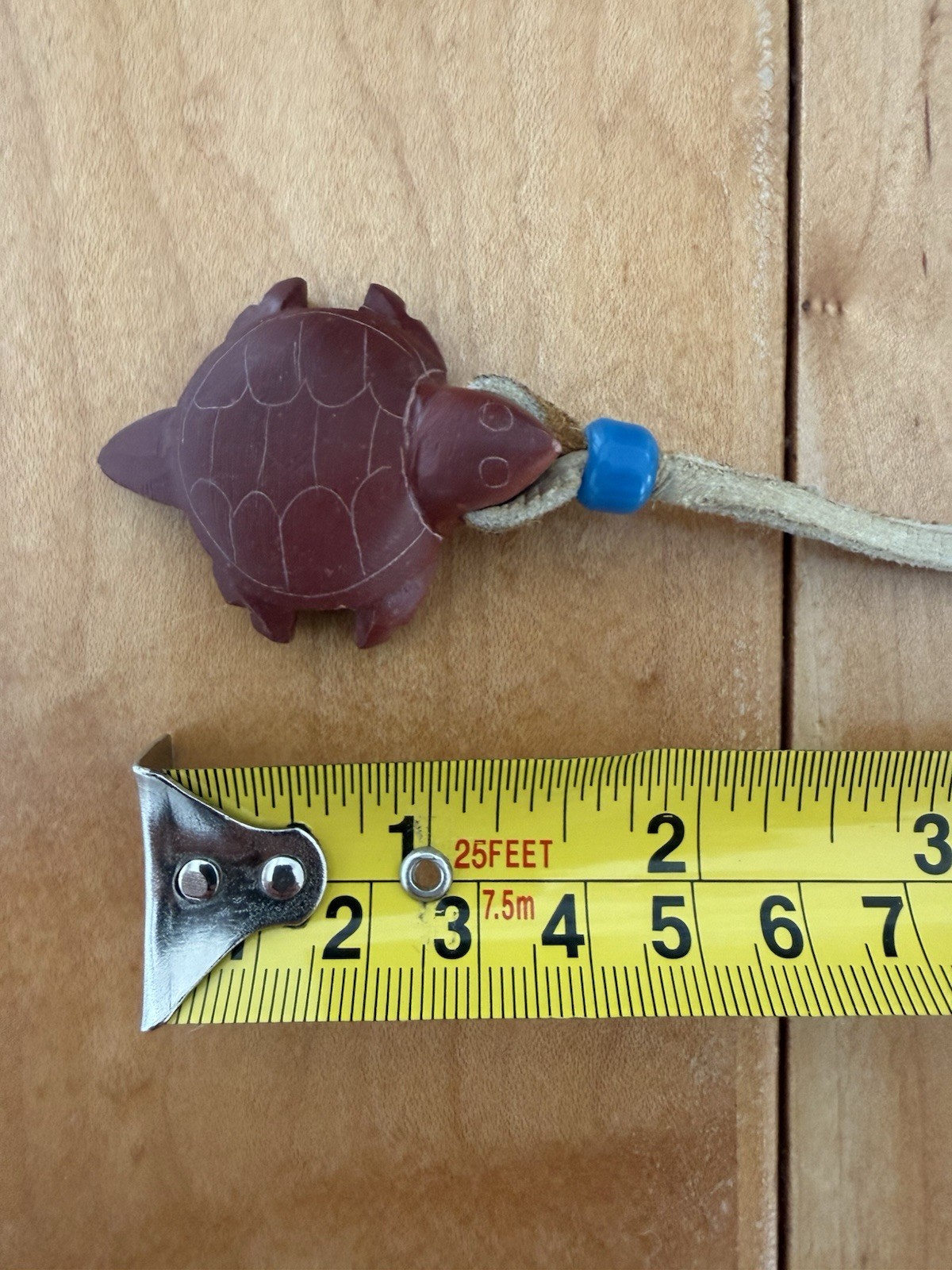 VTG Red Pipestone Turtle Fetish Carving signed CB Rawhide Necklace