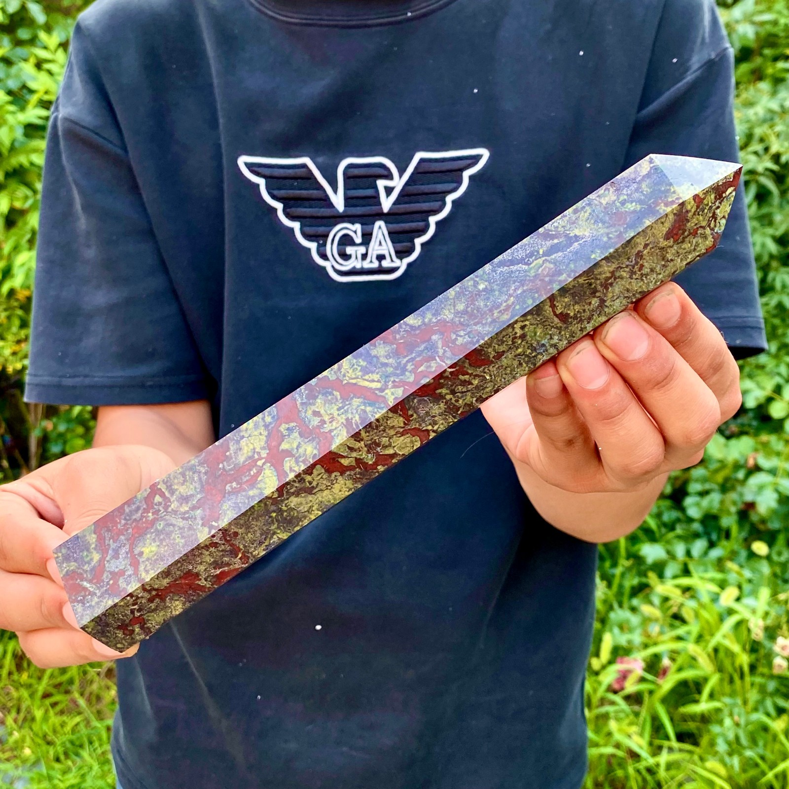 1.6LB Natural dragon blood stone crystal pillar obelisk meditation healing stone