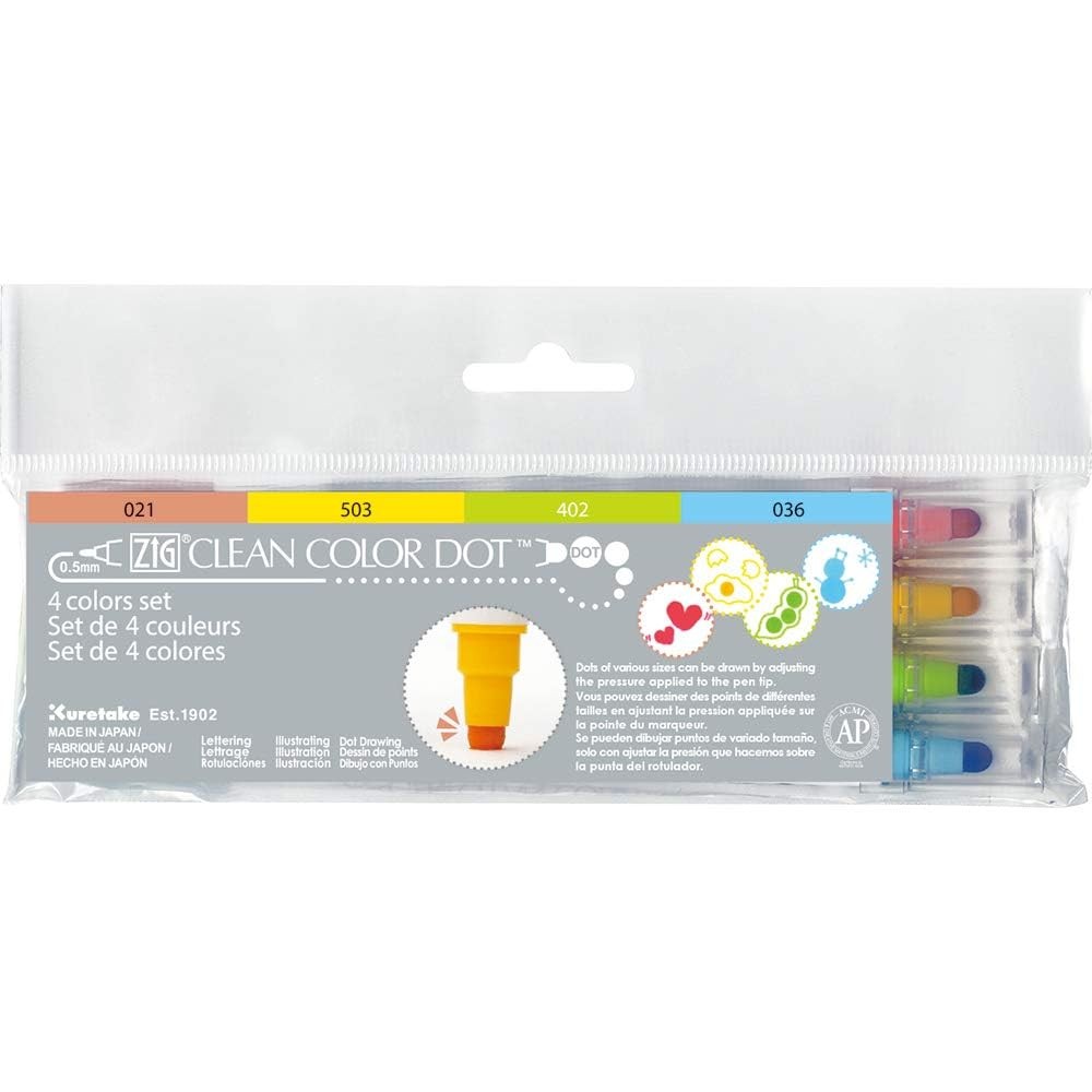 Kuretake Zig 4 Clean Colour Dot Pen Set, zzzz-s, Multi