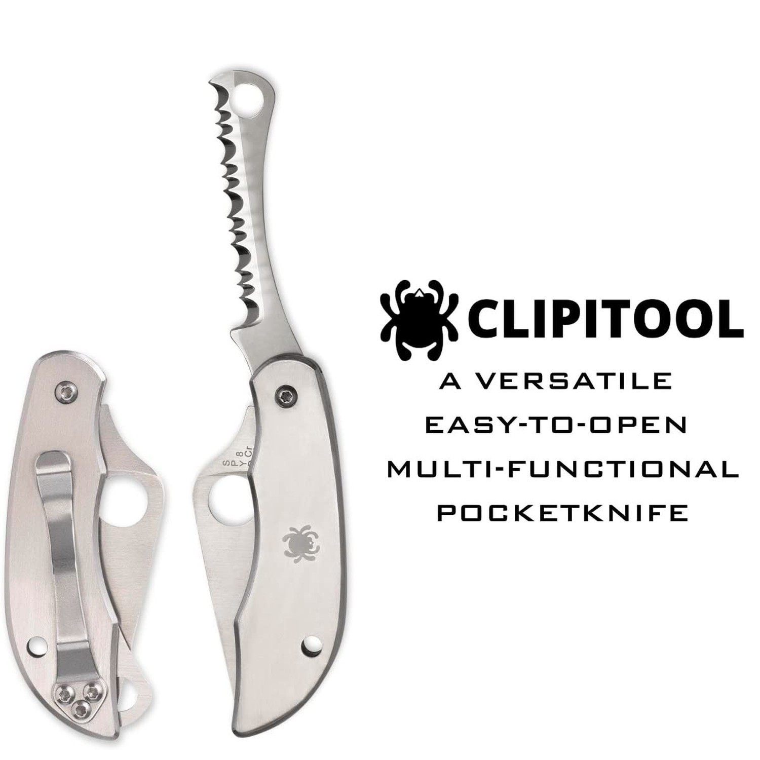 Spyderco ClipiTool Folding Utility Knife with Stainless Steel Handle Plain an…