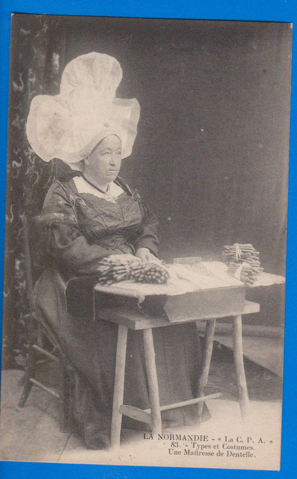 Normandia, France, Bobbin lace maker woman , vintage postcard