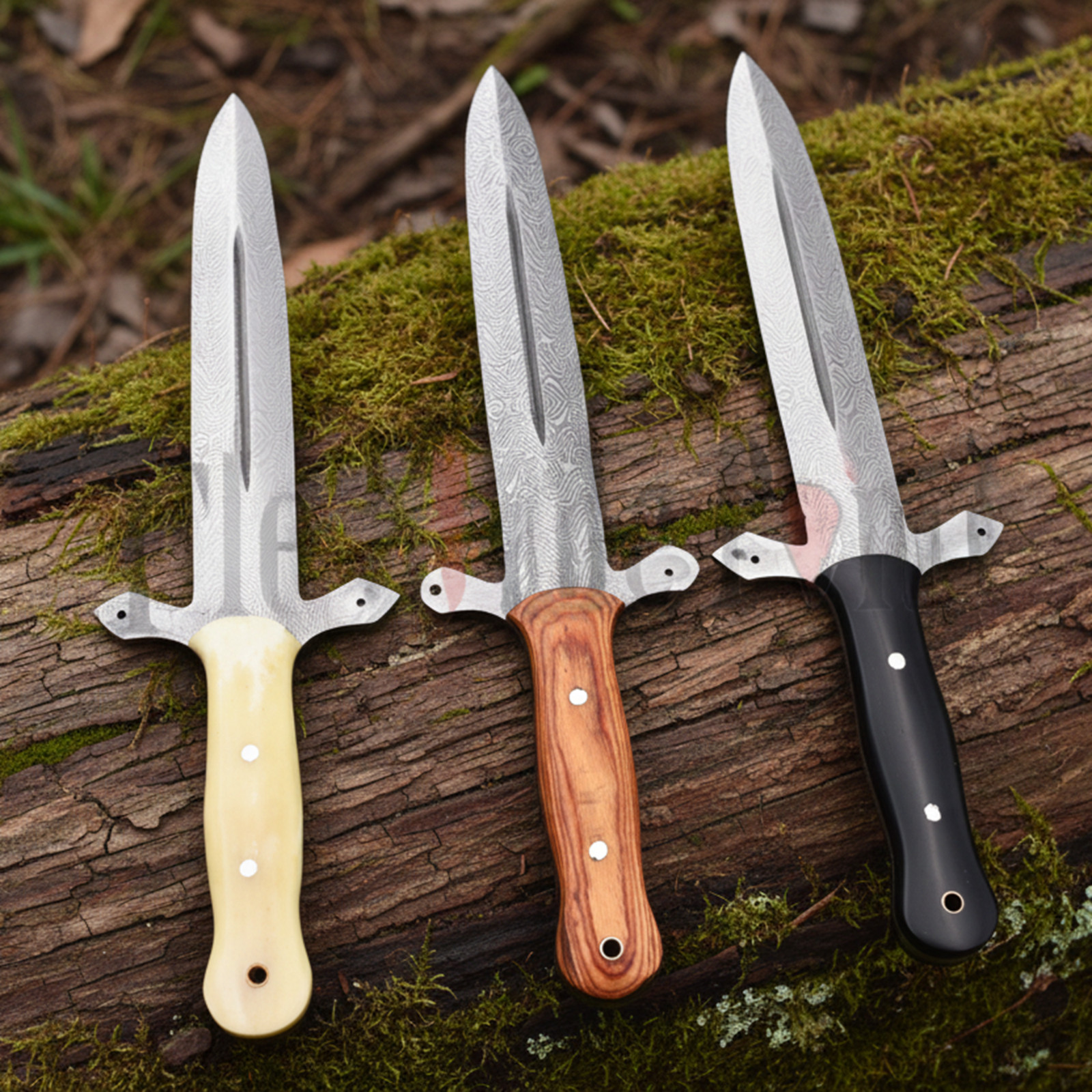 Pack of 3 Handmade Damascus Etched Hunting Knife | Camping & Survival Knives