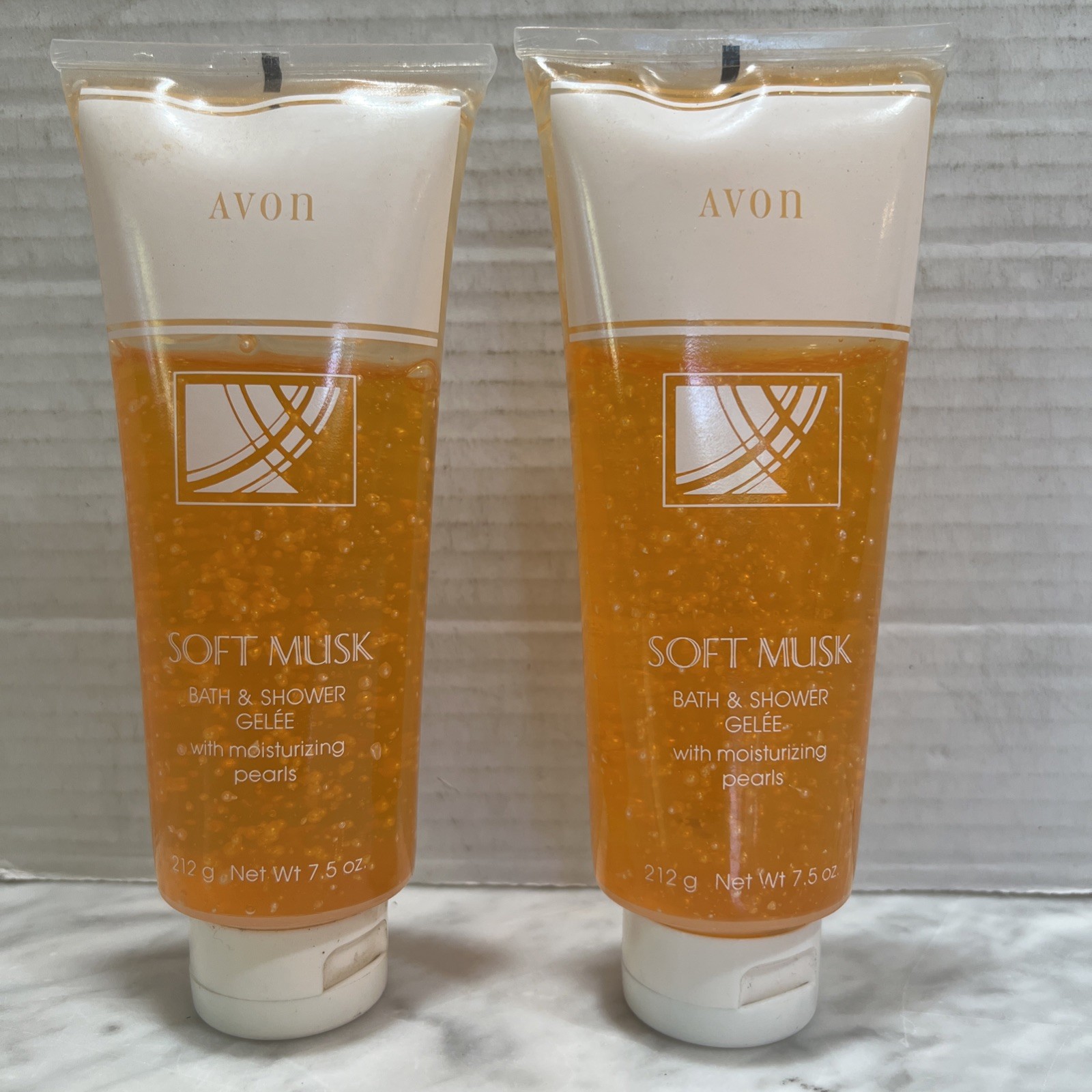 Vintage Avon Soft Musk Bath & Shower Gelee Moisturizing Pearls 7.5 oz Set 2 NOS