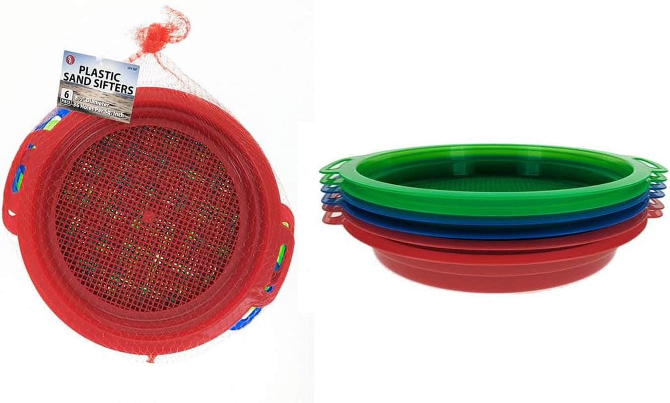 6-Piece t of 8.5″ Plastic Sand Sifting Pans in a Mesh Bag, with 36 Holes per Inc