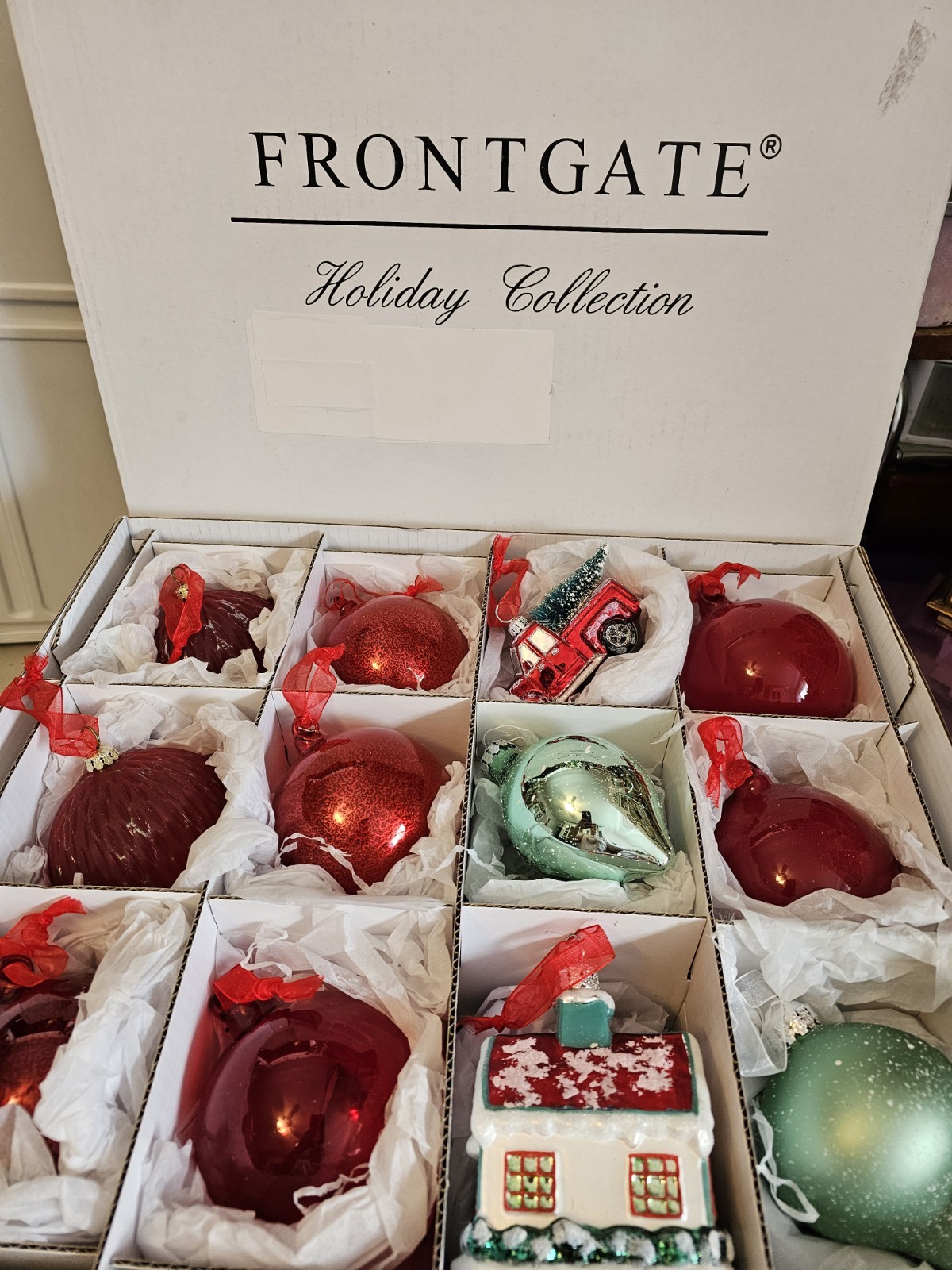 12 Piece Luxury Frontgate Holiday Collection Glass Ornaments ~ Excellent Cond.