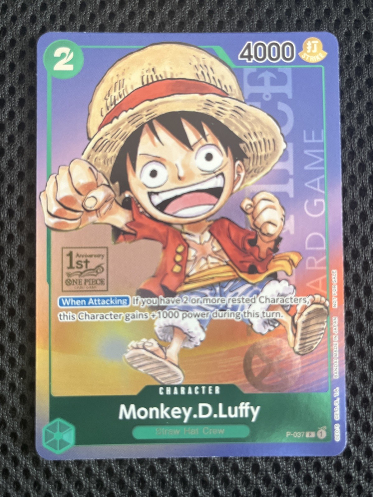Monkey D Luffy P-037 1st Anniversary Tournament STAMP Promo Holo One Piece Card