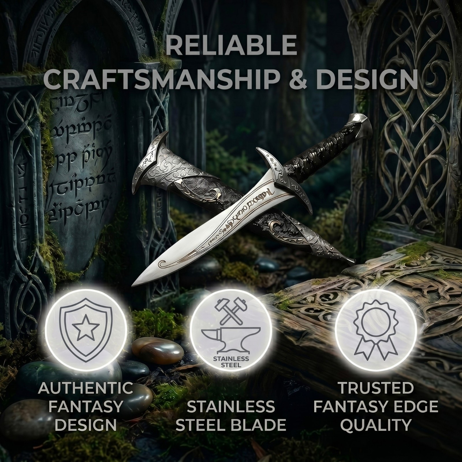 11″ The Hobbit Fantasy Black Sword Dagger Replica (Sting)