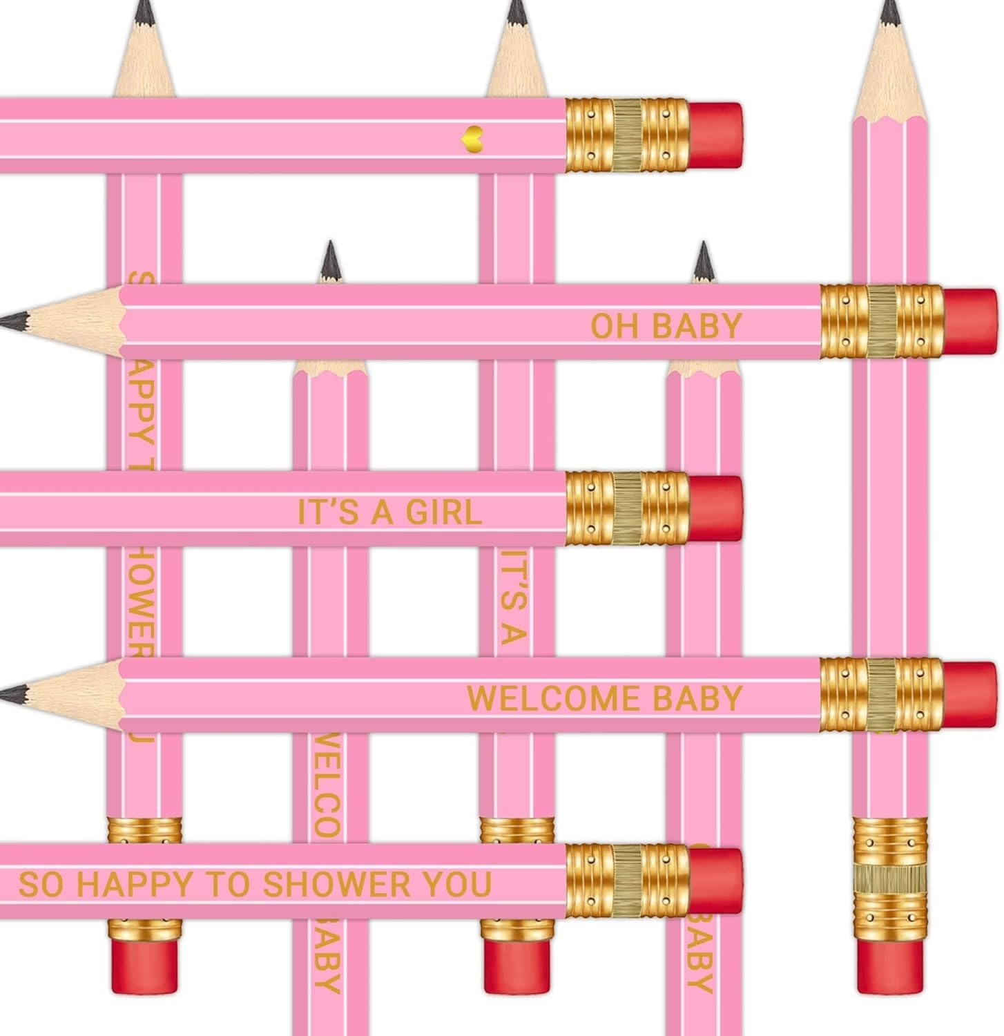50Pcs – Baby Shower Sharpened Half Pencils with Erasers, Pre-sharpened Pencil…
