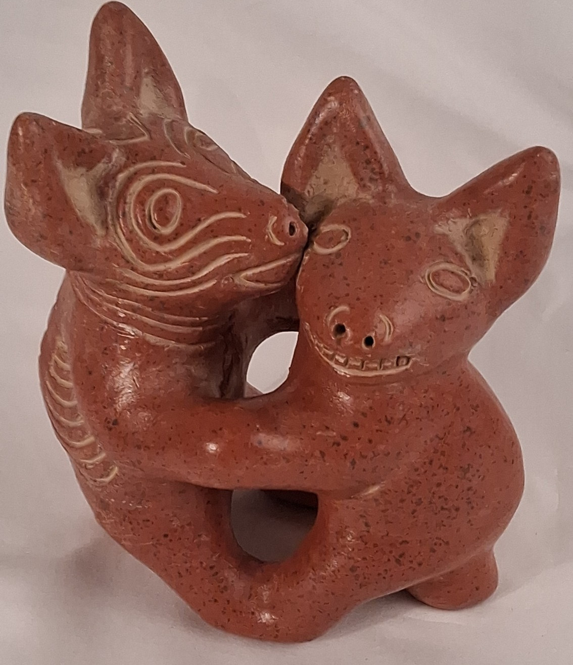 Colima Dancing Dogs Mexican Pottery Folk Art 6″ Vintage Terracotta