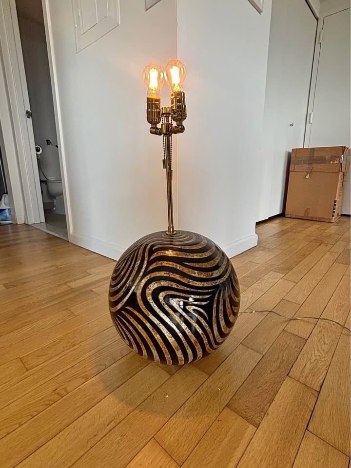 Karl Springer Tessellated Fossil Stone Sphere Lamp, 1970s