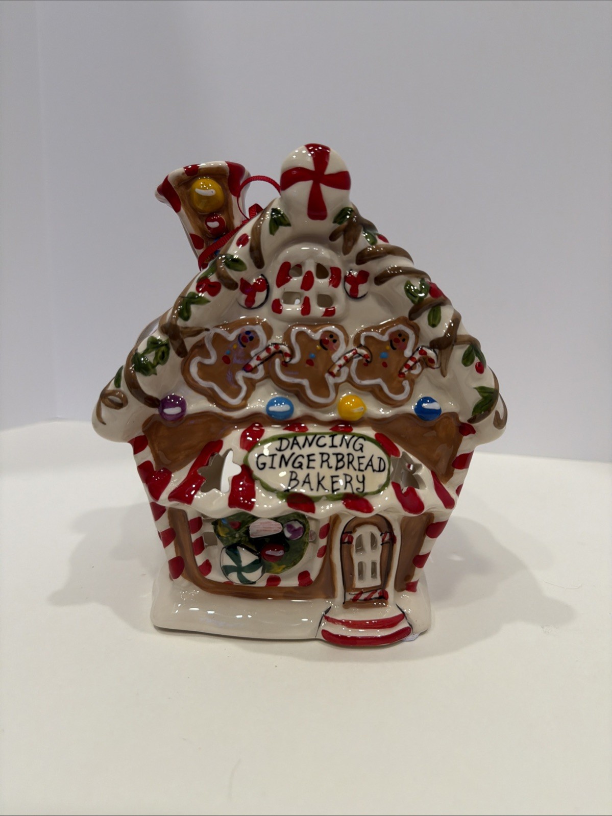 2012 Blue Sky Clayworks Ceramic Gingerbread Bakery Tealight Candle House NWT