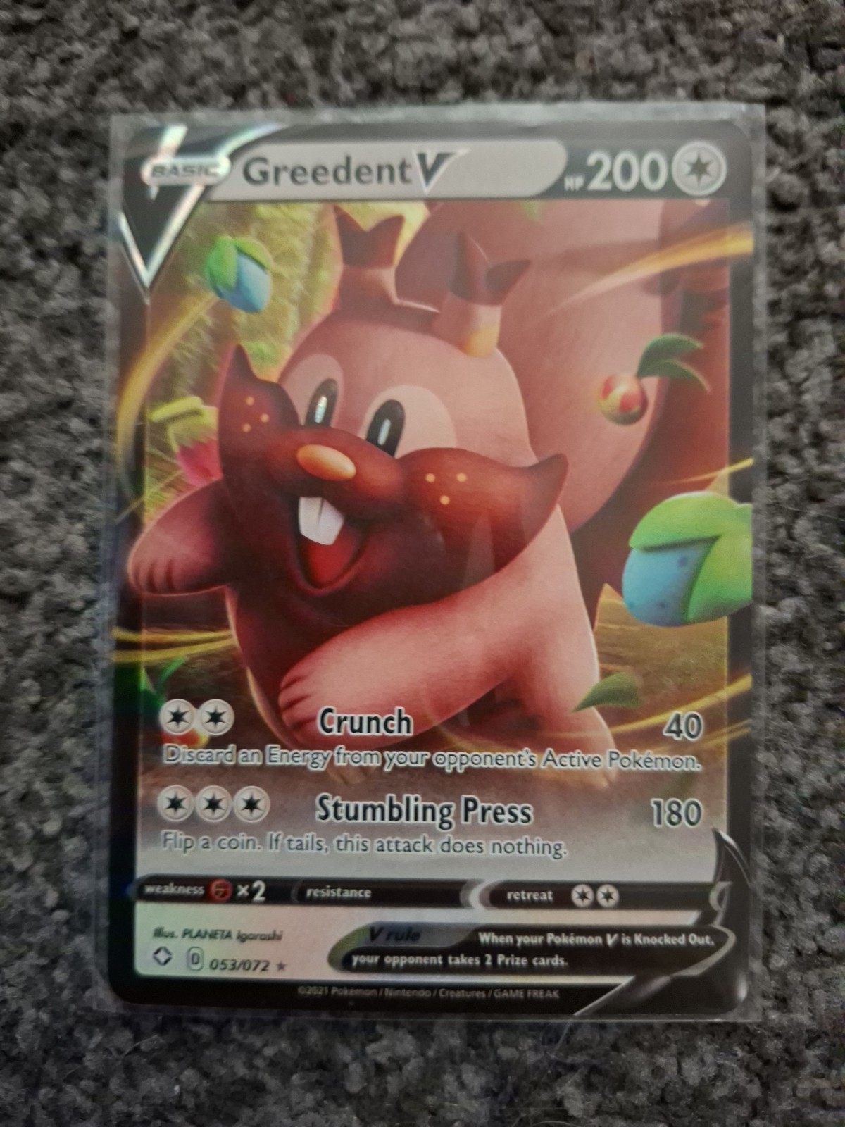 Pokemon TCG Greedent V 053/072 Shining Fates Ultra Rare Full Art Holo Card – NM