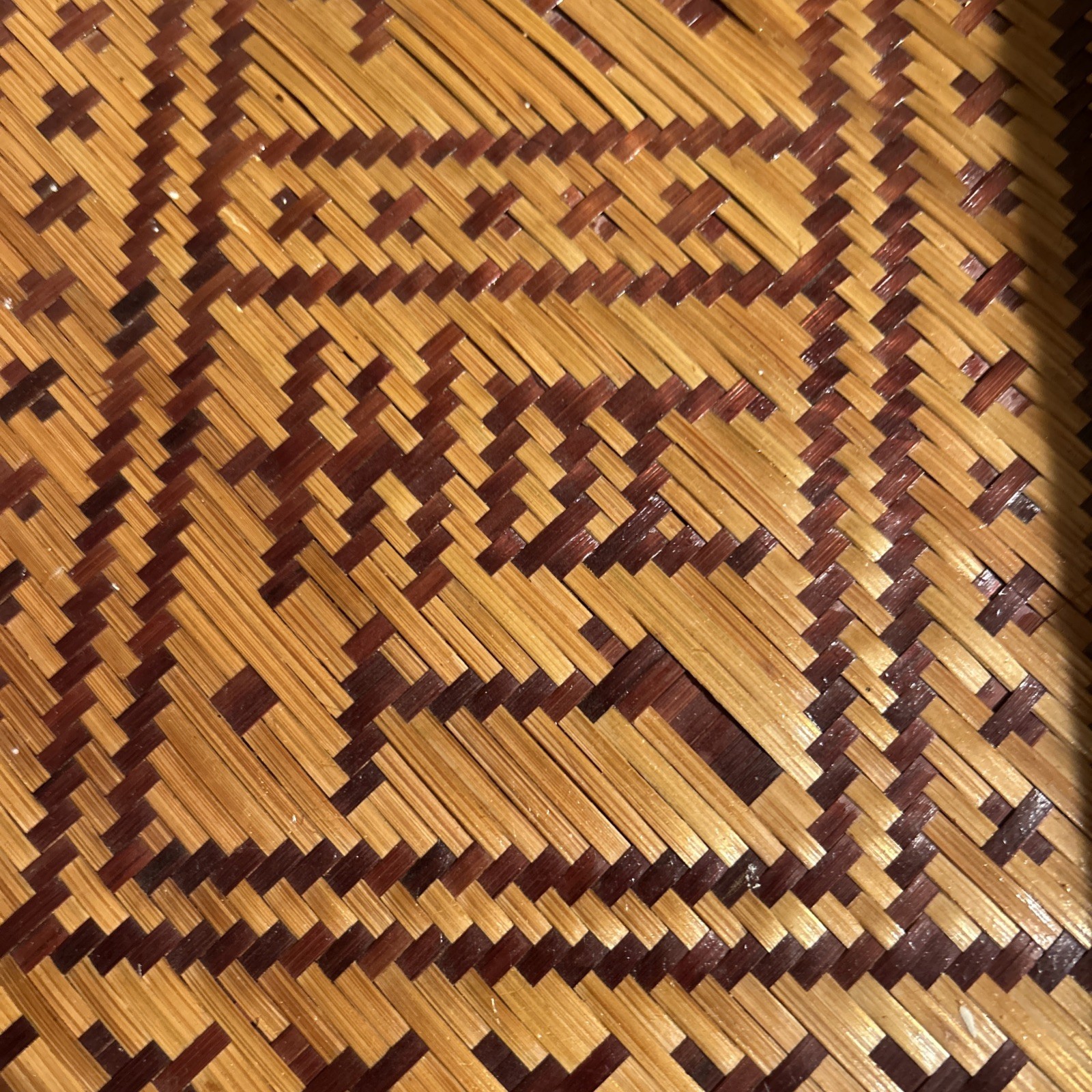 VTG Bamboo Rattan Woven Rectangular Tray Basket 14.5” x 9.75”w/ Handles /Mint C